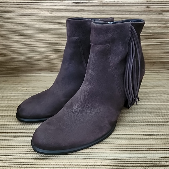 Ecco Women Ankle Boots 37 (US 6-6.5) Brown Shape 55 Fringe Leather Zip - Picture 2 of 11